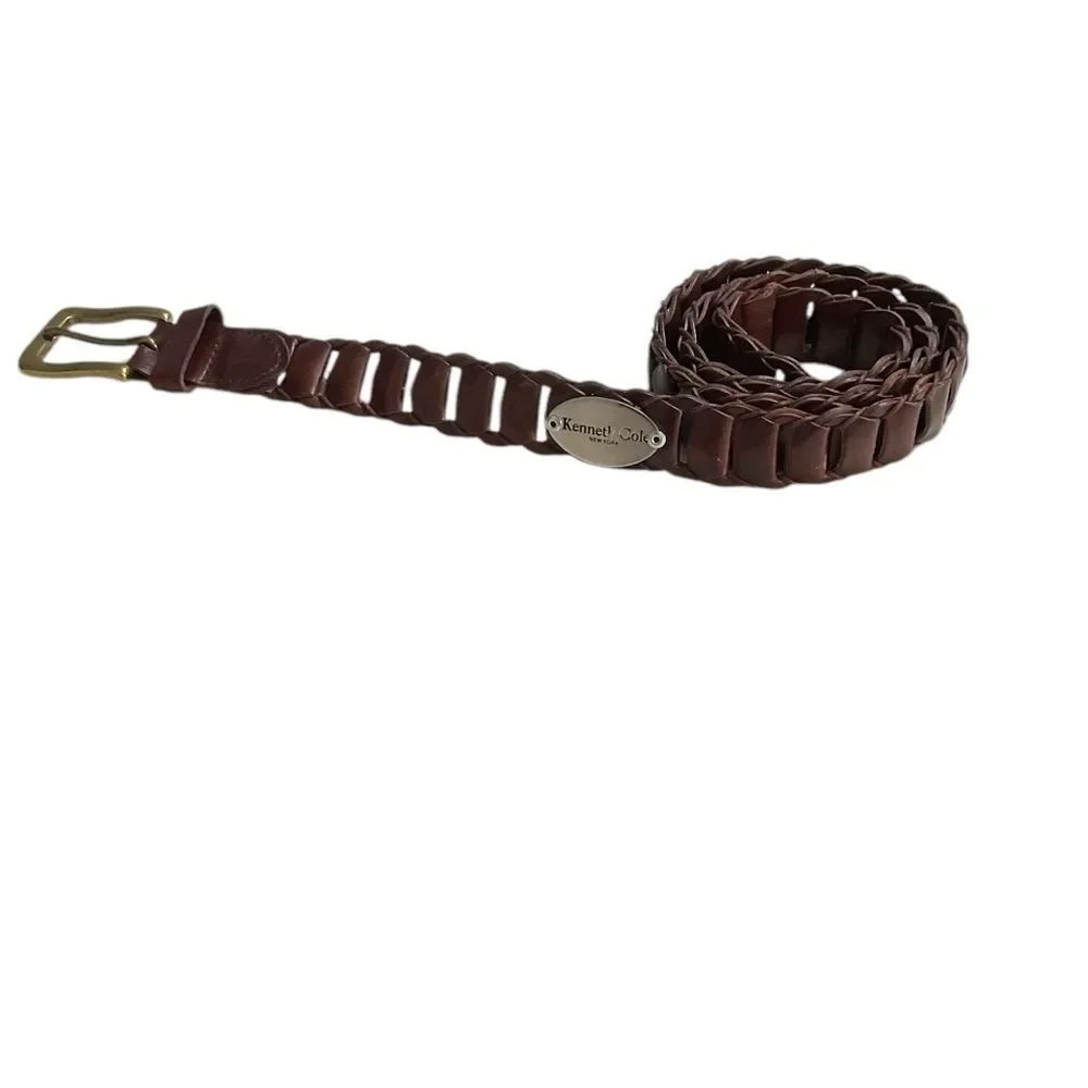 Kenneth Cole Brown Interlocking Leather Links with Brass Buckle Belt Size 38